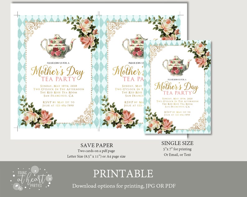 Shabby Chic Mothers Day Tea Party Invitation, Printable Mothers Day Invite, High Tea, Victorian Tea Party, Editable Template, Corjl image 7