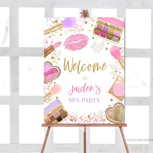 Spa Welcome Sign, Makeup Party Sign, Spa Birthday Party, Makeup Party Decoration, Glam Party Decor, Editable Welcome Sign, Corjl Template image 1