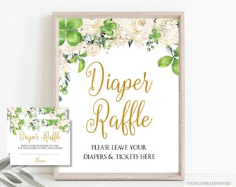 Saint Patrick's Day Baby Shower Diaper Raffle Game, Shamrock Diaper Raffle Tickets, St. Patty's Day Diaper Raffle Sign, Instant Download