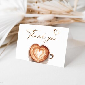 Tarjeta de agradecimiento de despedida de soltera de café, tarjeta de nota plegable de despedida de soltera de café, tarjeta de recinto de ducha de boda de brunch nupcial con temática de café