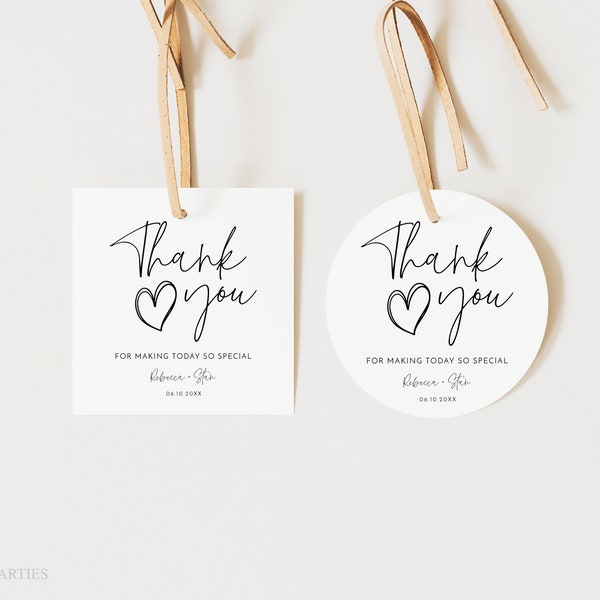 Minimalist Favor Tag Template, Editable Modern Wedding Tag, Bridal Shower Thank You Label, Circle Square Tag, 2.5", Instant Download, MBW11