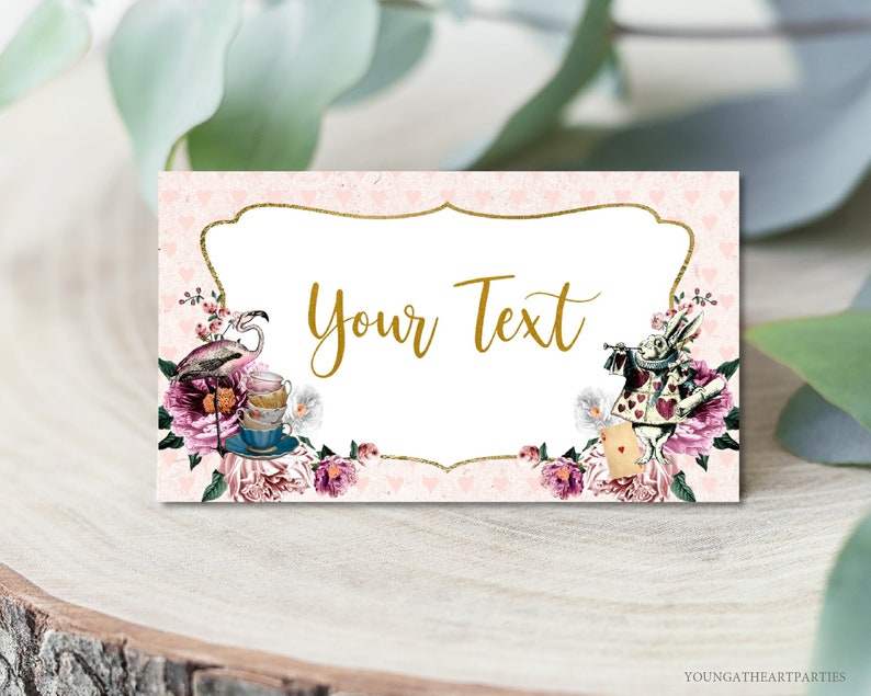 Editable Vintage Alice in Wonderland Food Label Alice Place Card Tent Card Escort Card Tea Party Wonderland Printable Corjl