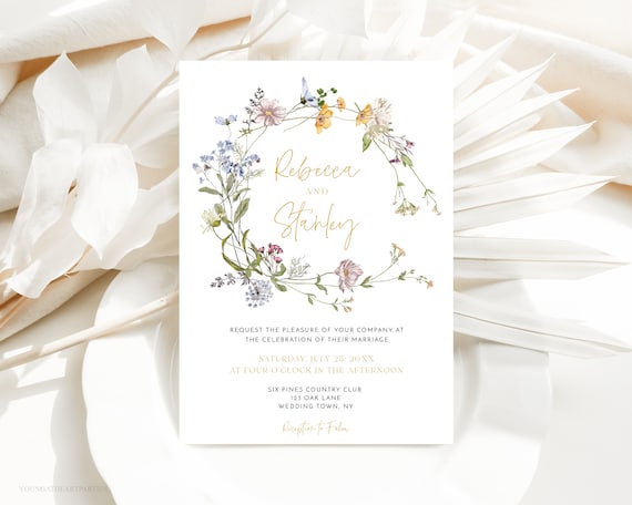 Boho Wedding Invitation, Wildflower Wedding Invitation, Printable ...