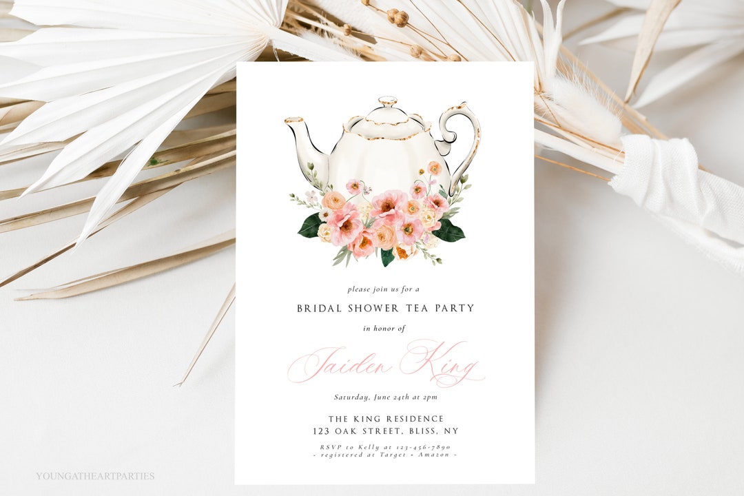Bridal Shower Tea Party Invitation Template, Printable Bridal Tea Shower Invite, Blush Pink ...