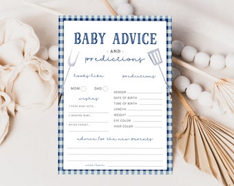 Navy Blue Baby-Q Baby Predictions & Advice Card, Printable Baby BBQ Wishes Baby Shower Game, Backyard Baby Boy Shower Game, Edit with Corjl