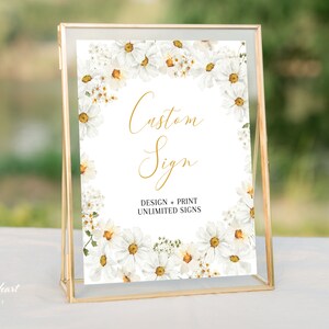 Plantilla de signo de boda Daisy, floral amarillo de verano, signos de ducha Daisy personalizados editables, signos múltiples, cree sus propios signos, signo imprimible