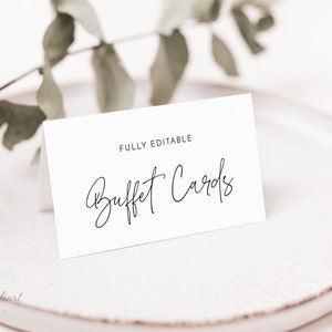 Modèle de carte de buffet minimaliste, cartes de tente de buffet de mariage moderne, étiquette d'aliment imprimable, téléchargement immédiat, texte 100 % modifiable, MBW11
