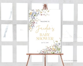 Wildflower Welcome Sign Poster, Boho Shower Welcome Sign, Spring Florals Welcome Sign Template, Instant Download, Edit with Corjl, WMF