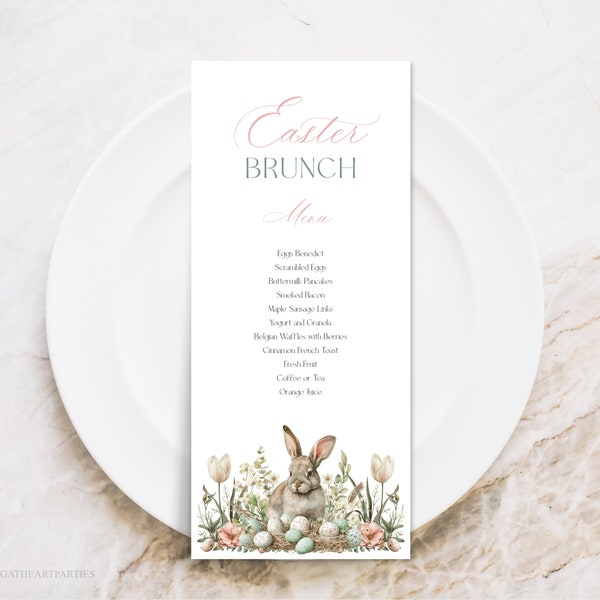 Pastel Floral Easter Brunch Menu, Easter Menu Template, Easter Brunch Menu Card, Printable Easter Dinner Menu Card, Editable Template, BPE