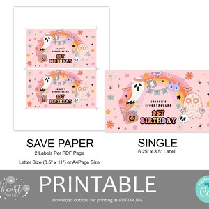 Editable Pink Groovy Halloween Gable Box Label, Hippie Halloween Treat Labels, Groovy Ghost Halloween Decor Favors, Instant Download image 5