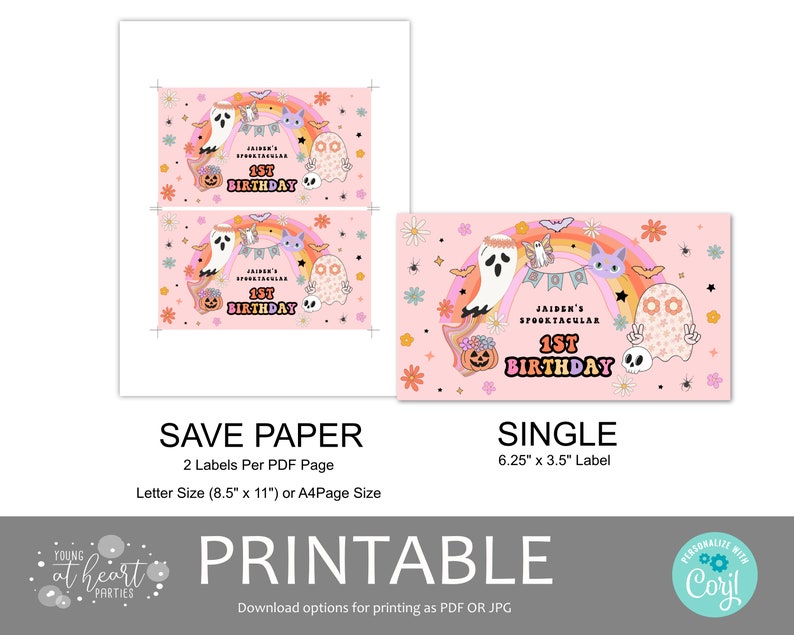 Editable Pink Groovy Halloween Gable Box Label, Hippie Halloween Treat Labels, Groovy Ghost Halloween Decor Favors, Instant Download image 5