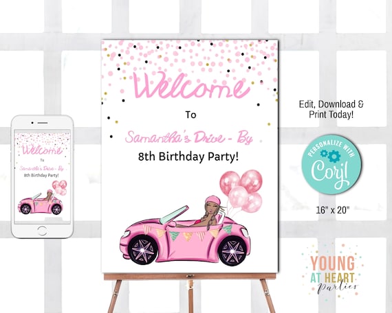 Drive By Birthday Sign, Birthday Welcome Sign, Barbie Birthday Parade, Quarantine Birthday, African American Barbie, Editable Template Il_570xn