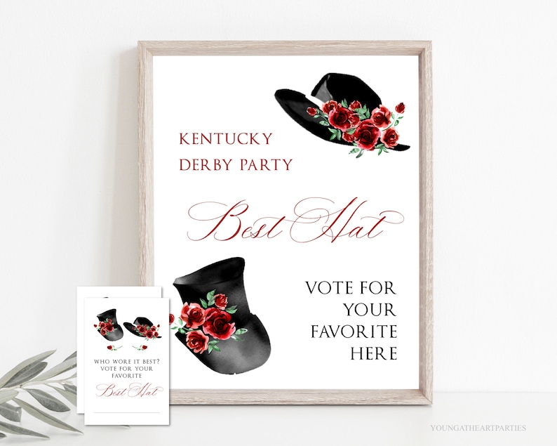 Kentucky Derby Best Hat Game Poster and Ballots, Derby Red Roses Party Game, Editable Derby Game, Horse Race Party Activities, Corjl image 1