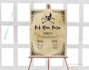Editable Halloween Vintage Skull Bar Menu Sign, Poison Bar Menu Template, Printable Drinks Sign, Gothic Halloween Party, Instant Download