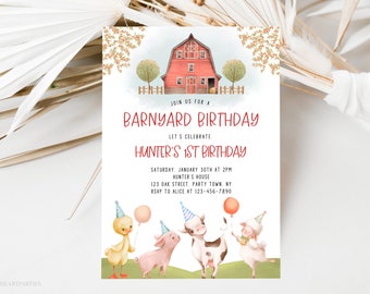 Farm Animals Birthday Party Invitation Template, Editable Barnyard Birthday Invite, Boys Birthday Farm Party, Cute Farm Animals Birthday