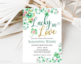 Saint Patricks Day Bridal Shower Invitation, Lucky in Love Bridal Shower Invite, St Paddys Day Shower, Editable Template, Instant Download