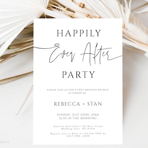 Modern Minimalist Happily Ever After Invite, Editable Post Wedding Brunch Invitation, Wedding Elopement Announcement Card, Reception Invite