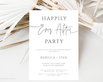 Moderne minimalistische Happily Ever After Invite, bearbeitbare Post-Hochzeits-Brunch-Einladung, Hochzeits-Ankündigungskarte, Empfangseinladung