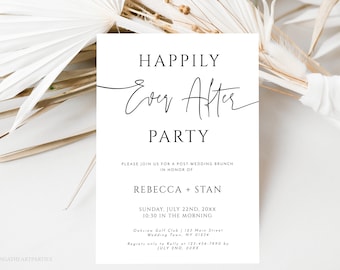 Modern Minimalist Happily Ever After Invite, Editable Post Wedding Brunch Invitation, Wedding Elopement Announcement Card, Reception Invite