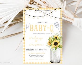 Yellow Baby-Q Shower Invitation Template, Editable BBQ Baby Shower Invitation, Couples Baby Shower, Gender Neutral Backyard Baby Shower