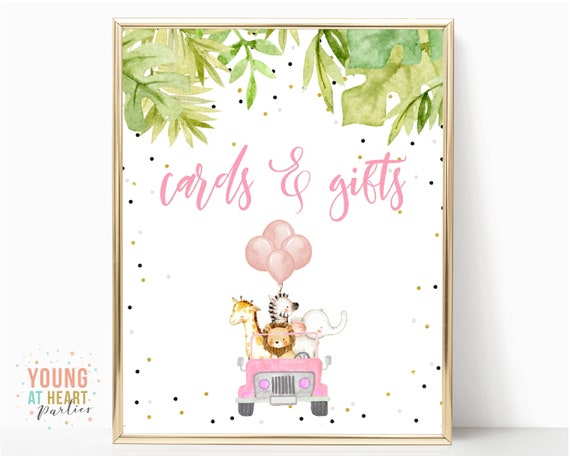 Safari Drive By Baby Shower, Cards and Gifts Sign, Drive Thru Baby Shower, Quarantine Girl Baby Shower, Drop Off Sign, Instant Download Il_570xn