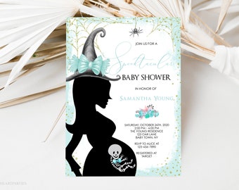 Halloween Baby Shower Invitation, Boy Halloween Baby Shower, Fall Baby Shower, Blue Baby Shower, Digital File, Editable Template, Corjl