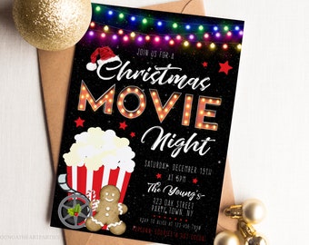 Christmas Movie Night Invitation, Family Christmas Party Invite, Winter Movie Night, Holiday Movie Party, Editable Template, Digital File