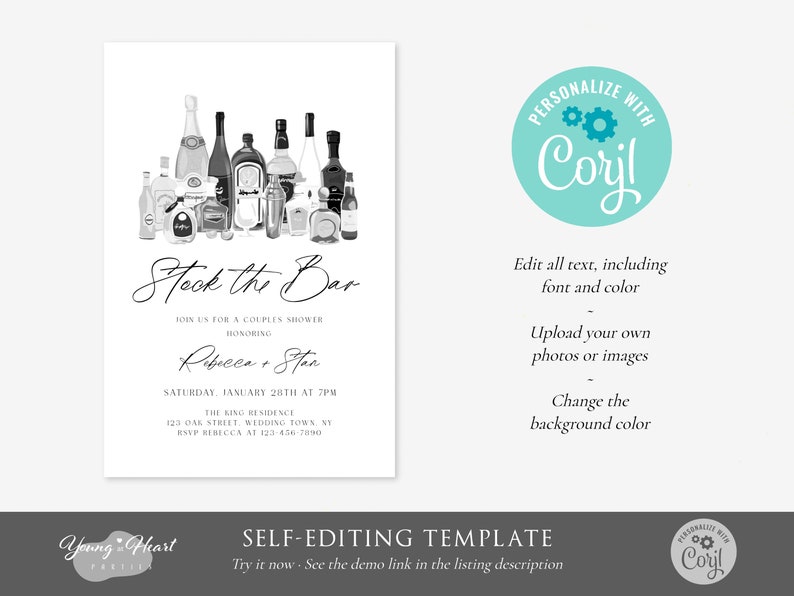 Modern Couples Stock the Bar Shower Invitation Template, Editable Jack and Jill Shower Invite, Minimalist Stock Their Bar Couples Shower image 6