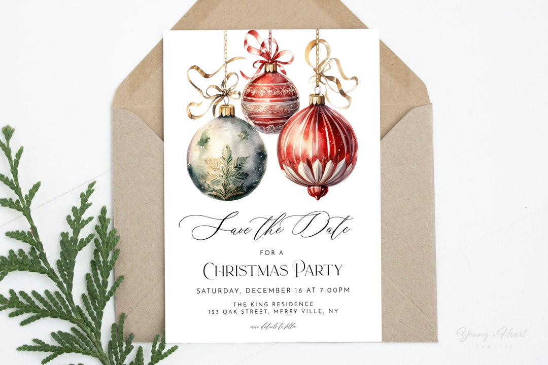 Save the Date Christmas Party Invitation Editable Christmas Drinks Invite Festive Holidays Party ...