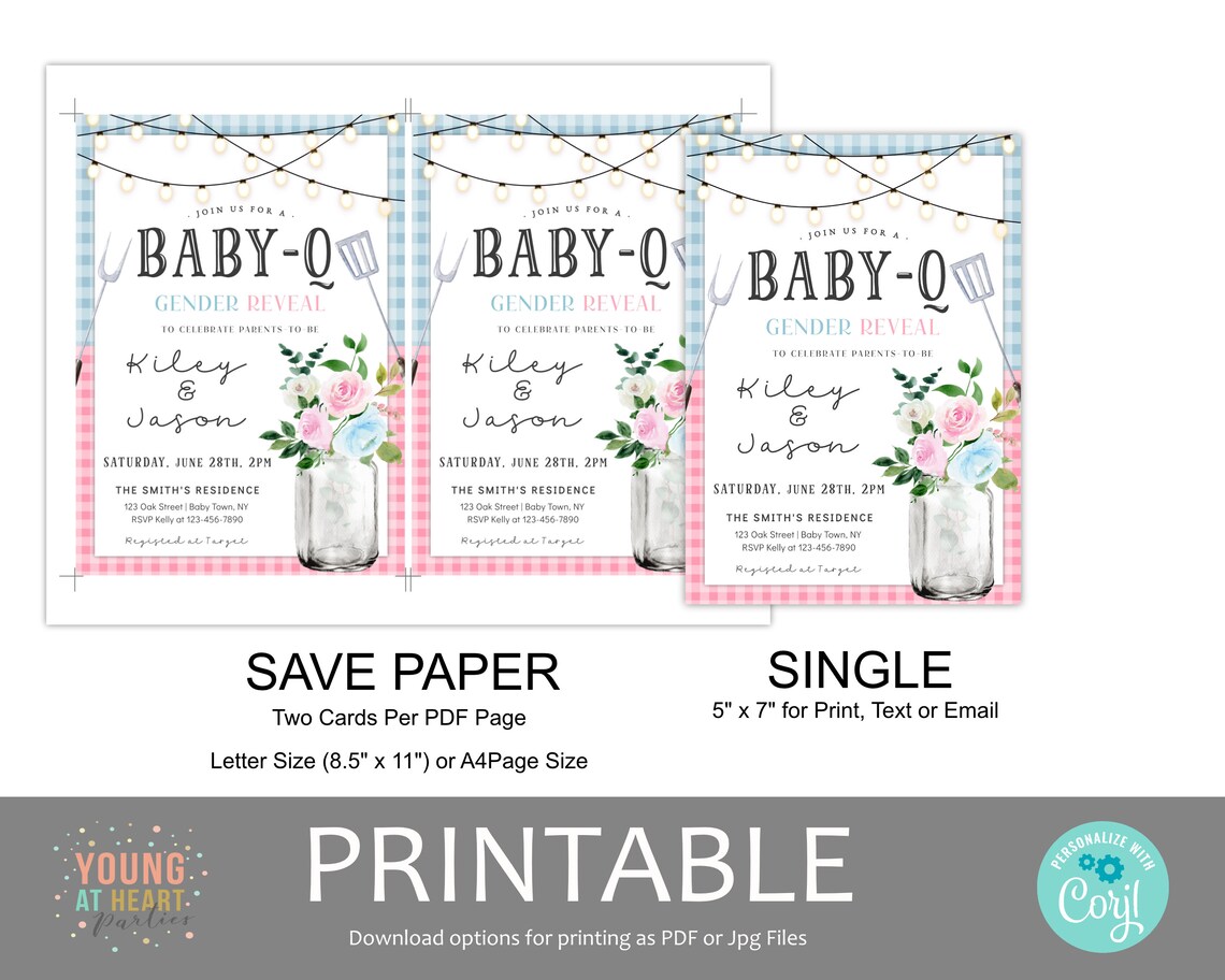 Gender Reveal Babyq Invitation Template Editable Gender Etsy
