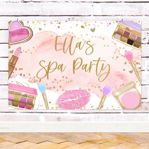 Editable Spa Party Backdrop, Spa Makeup Birthday Party, Editable Glam Party Banner, Pink and Gold, Girls Spa Party, DIY Template, Corjl
