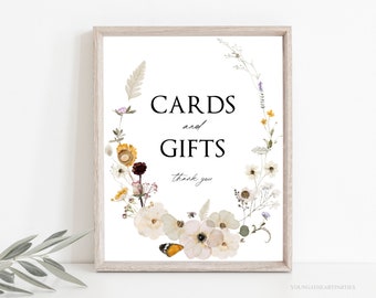 Boho Wildflower Cards and Gifts Sign, Editable Cards Sign, Gifts Table Sign Template, Meadow Flowers Cards and Gifts, Shower Signage, DFWF