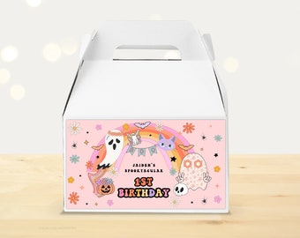 Editable Pink Groovy Halloween Gable Box Label, Hippie Halloween Treat Labels, Groovy Ghost Halloween Decor Favors, Instant Download