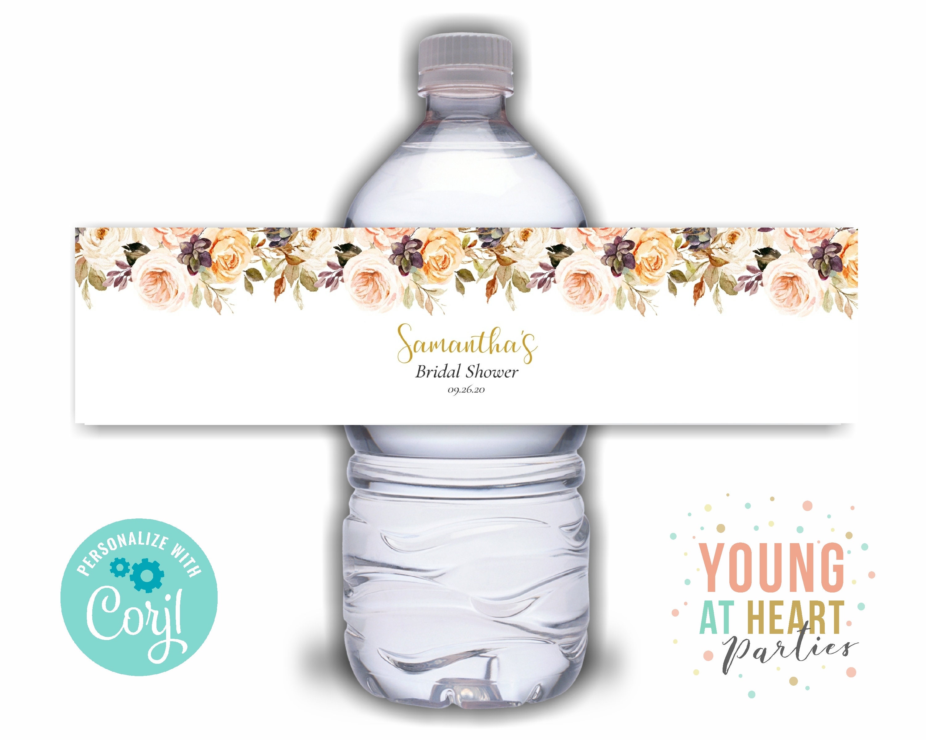 Fall Water Bottle Labels, Fall Bridal Shower Favors, Fall Flowers, Editable  Label Template, Instant Download, Corjl Template For Bridal Shower Label Templates