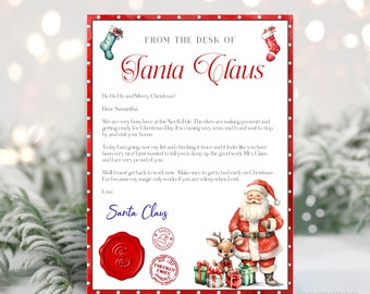 Personalized Letter from Santa Claus, Editable From The Desk of Santa, North Pole Mail, Christmas Eve, Instant Download Printable Template