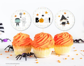 Cute Halloween Cupcake Toppers, Boo Party Cupcake Toppers, Kids Halloween Party Decorations, Instant Download, Printable Toppers, CH1