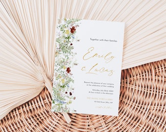 Boho Wedding Invitation, Botanical Wildflower Wedding Invitation, Printable Floral Wedding Invite, Instant Download, Edit with Corjl, BWF2