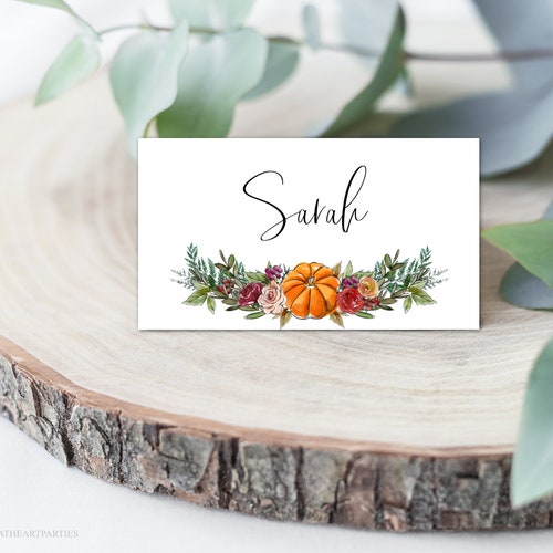 Thanksgiving Name Card Template Pumpkin Place Card Printable - Etsy