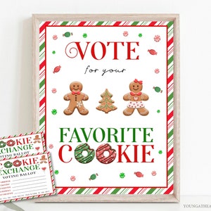 Editable Christmas Cookie Exchange Party Kit Game Cookie Ballot Sign Cookie Signs Tags Labels Instant Download Corjl