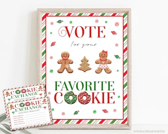 Editable Christmas Cookie Exchange Party Kit Game Cookie Ballot Sign Cookie Signs Tags Labels Instant Download Corjl