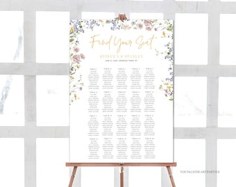 Wildflower Seating Chart Template, Floral Seating Chart Poster, Greenery Printable Seating Chart, Instant Download, Edit with Corjl, WMF