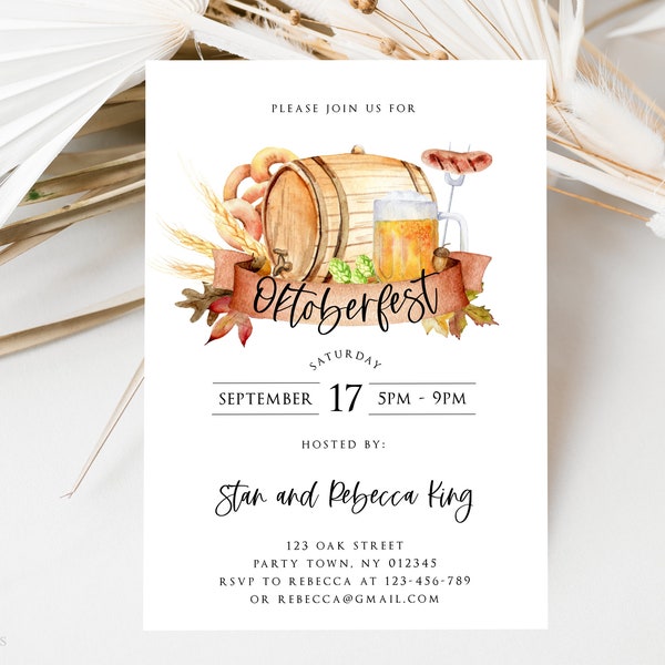 Oktoberfest Party Invitation Template, Editable Oktoberfest Invite, Beer Hops Octoberfest, German Party Celebration, Instant Download