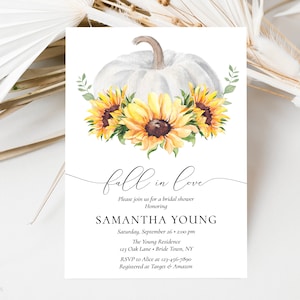 Sunflower Bridal Shower Invitation, Fall in Love, Floral Bridal Invitation Template, Printable Bridal Shower Invitation, Editable with Corjl