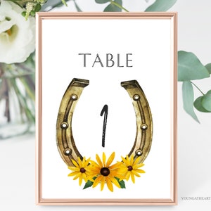 Preakness Derby Party Table Numbers Template, Editable Horse Race Party Table Cards, Preakness Stakes Derby Decor, Horse Shoe Table Numbers