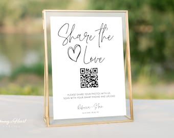 Wedding Share the Love QR Code Sign, Editable Photo Album Share QR Code Sign, Minimalist Photo Sharing App Sign, Google Photos, 8x10, MBW11