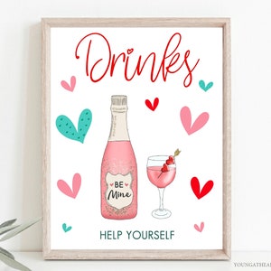 Editable Valentines Bar Sign Template, Galentines Party Drinks Sign, Valentines Party Bar Signage, Printable Bar Sign, Ladies Night Party