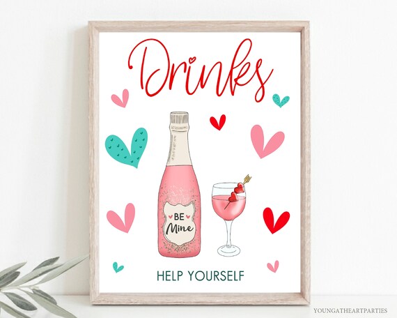 Editable Valentines Bar Sign Template, Galentines Party Drinks Sign, Valentines Party Bar Signage, Printable Bar Sign, Ladies Night Party Il_570xn