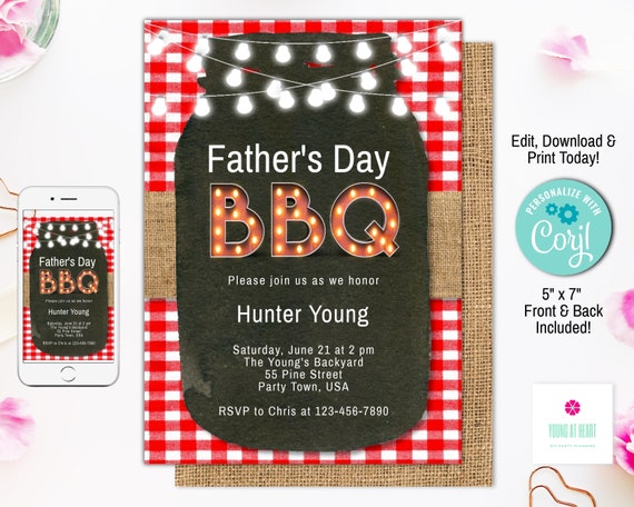 EDITABLE Father's Day BBQ Invitation, Celebration, Grill, Instant ...