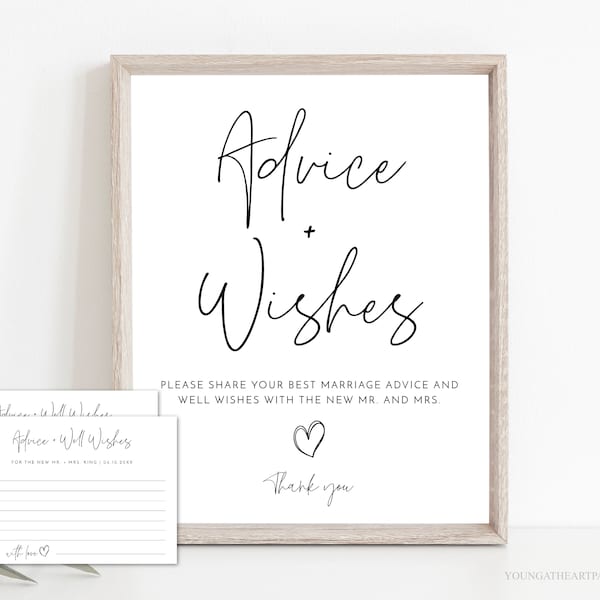 Minimalist Advice & Wishes Sign and Card, Marriage Advice Printable, Editable Well Wishes, Instant Download,  8x10 Sign, 3.5x5 Card,  MBW11