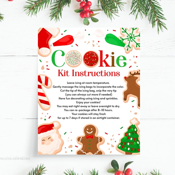 Bearbeitbares Weihnachtsplätzchen-Kit Anleitung Cookie Dekorieren Party DIY Cookie Kit Winter Etikett Sofortiger Download Druckbare Vorlage Corjl